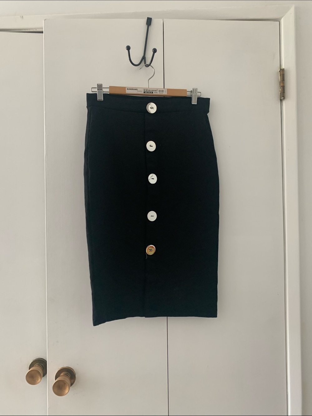 Zara Black Pencil Skirt with White Contrast Buttons